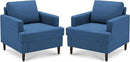 Mid-Century Accent Chair,Modern Linen Fabric Armchair for Living Room,Comfy Upholstered Reading Accent Chairs for Bedroom,Single Sofa Chair with Wood Legs (Blue, 2 Pack) by CozyNest Decor