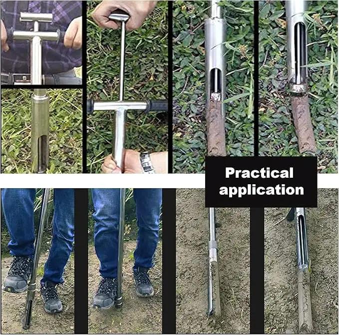 INTBUYING 40’’ Soil Sampler Probe Soil Test Probe with 8’’Sample Ejector and Foot Pedal &Rubber Handle Stainless Steel 2in Dia for Soil Sampling Lawn Garden Farm, photo 8 of 9