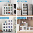 300Qt Stackable Storage Bins with Lids, 75Gal Closet Organizers and Storage Drawer, Plastic Collapsible Storage Bins with Doors, Heavy Duty Store Box Cabinet for Home Kitchen, 3Pack White by CozyNest Decor