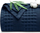 PHF Cooling Waffle Blanket King Size, Lightweight 60% Rayon Derived from Bamboo & 40% Cotton Breathable Blanket for Hot Sleepers, Soft and Luxury for Bed Couch and Sofa, 104"x90", Navy Blue by CozyNest Decor