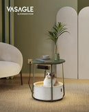 VASAGLE Side Table with Charging Station, Round End Table with Fabric Basket, LED Nightstand with Power Outlets, USB Ports, for Living Room, Bedroom, Modern, Forest Green and Cream White ULET227C01 by CozyNest Decor