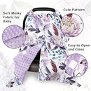 Car Seat Cover Baby, Infant Car Seat Canopy Covers for Newborn Girls Boys, Soft Breathable Mink Carseat Covers Stretchy Multi-Use Nursing Cover for Stroller Baby Car Seat, Purple Flroal by TinyTreasures Baby Boutique