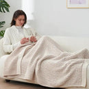 Amélie Home Chenille Waffle Throw Blanket for Couch, Reversible Pineapple Stitch Knit Soft Cozy Knit Blanket Lightweight Warm Decorative Throw for Sofa, Bed, Living Room, 60"x80", Beige&Ivory by CozyNest Decor
