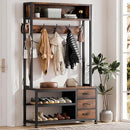 Lulive Hall Tree with Bench and Shoe Storage, 31.5" Coat Rack Freestanding with 2-Tier Storage Shelf, 6-in-1 Entryway Bench Coat Rack with 12 Hooks and 3 Drawers(Rustic Brown) by CozyNest Decor