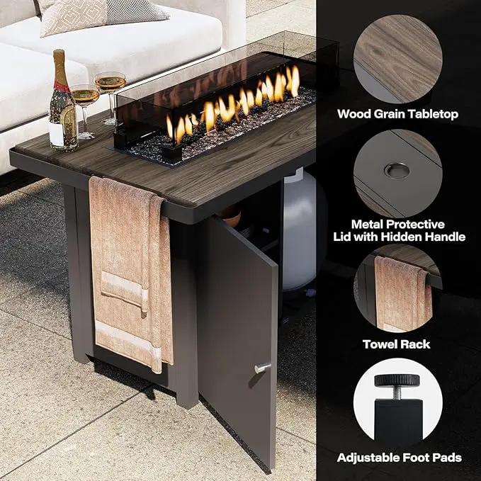 LAUSAINT HOME Propane Fire Pit Table 43 Inch with Lid, 55,000 BTU Gas Fire Pits for Outside Patio with Glass Wind Guard, Gray Glass Beads, photo 5 of 7