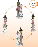 iStatue Lighted Stacked Snowman Tabletop Decor Figurine with Lamppost Lantern - 11.2'' Resin Cardinal Christmas Decorations Indoor - Unique Xmas Gift Idea (Joy Trio) by CozyNest Decor
