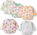 5 Pack Long Sleeve Bib,Baby Toddler Waterproof Sleeved Bib for 6-30 Months Reusable with Catch-all Pocket by TinyTreasures Baby Boutique
