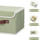 ANMINY Storage Bin with Lid Storage Boxes with PU Leather Handles PP Plastic Board Decorative Foldable Lidded Cotton Linen Fabric Home Cubes Baskets Closet Organizer Container - Green, Small Size by CozyNest Decor