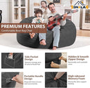 4FT Bean Bag Chair, Large Bean Bag Chairs with Memory Foam Filled, Fluffy Beanbag Sofa with Dutch Velvet Cover, Round BeanBag Chairs for Living Room, Playroom - Grey by TinyTreasures Baby Boutique