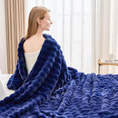 NEWCOSPLAY Faux Fur Throw Blanket Dark Navy Bubble Blanket Thick Warm Soft for Couch Sofa Bed 550GSM (Dark Navy, Throw(50"x60")) by CozyNest Decor