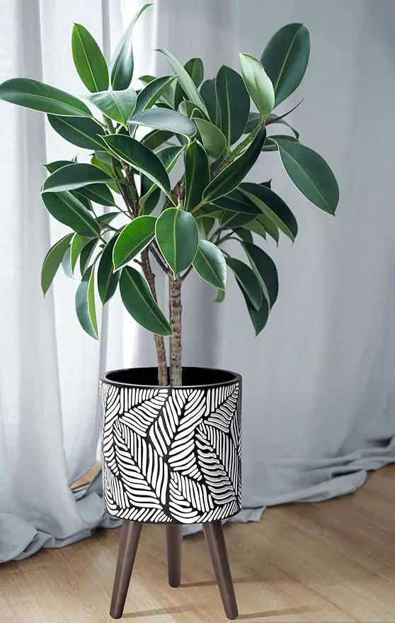 D'vine Dev 10 Inch Planter Pot with Stand, Mid-Century Tall Plant Pot with Legs for Indoor Plants, Medium, White/Grey, 88-L-B-7, photo 6 of 6