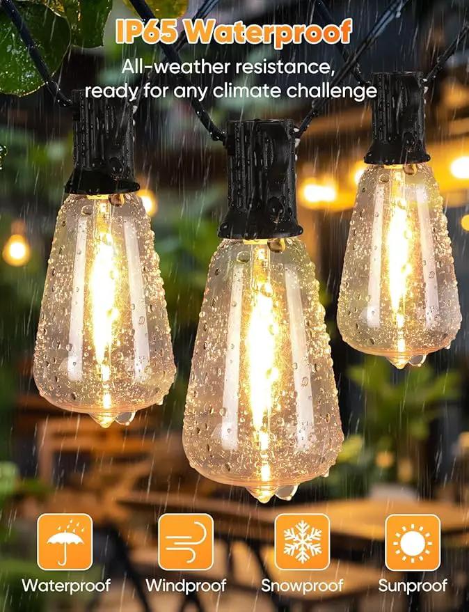 Brightever 200FT Outdoor String Lights with Remote, 2700K/4000K/5000K Selectable LED Patio Lights with 60+2 ST38 Vintage Edison Bulbs, 3 Lighting Modes, 3H/5H Timer, Dimmable String Light for Outside, photo 6 of 7