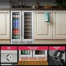 24" Wine and Beverage Refrigerator, Dual Zone Wine Cooler with Glass Door, Hold 88 Cans & 21 Bottles, Built in or Freestanding Under Counter Wine Fridge with Blue LED Light. by CozyNest Decor