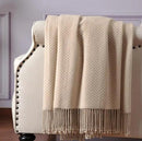 CUDDLE DREAMS Silk Throw Blanket with Hand-Knotted Fringe, Natural, Soft & Breathable (Herringbone-Taupe) by CozyNest Decor