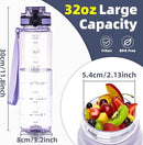 OLDLEY 32 oz Water Bottle, Motivational Water Bottle with Time Marker, Sports Water Bottle With Strap, Leakproof & BPA Free Large Water Bottles for School,Gym,Outdoor, Tritan, Transparent-Purple by CozyNest Decor