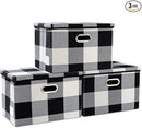 PRANDOM Large Collapsible Storage Bins with Lids [3-Pack] Fabric Foldable Storage Boxes Organizer Containers Baskets Cube with Cover for Home Bedroom Closet Office Black and White (17.7x11.8x11.8) by TinyTreasures Baby Boutique