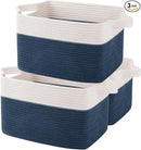 OIAHOMY Storage Baskets - Woven Cotton Rope Baskets for Shelves, Toy Towel Organizer Bins, Pack of 3, Blue & White by CozyNest Decor
