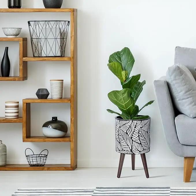 D'vine Dev 10 Inch Planter Pot with Stand, Mid-Century Tall Plant Pot with Legs for Indoor Plants, Medium, White/Grey, 88-L-B-7, photo 2 of 6