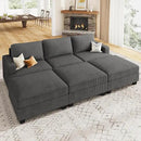 Nolany Corduroy Sectional Couch with Storage Ottoman, Sleeper Sectional Sofa with Chaise, Modular Sectional Couches for Living Room, Dark Grey by CozyNest Decor