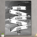 Personalized Father's Day Family Names Street Custom Multi-Name Date of Birth Vintage Street Sign Happy Fathers Day Poster Canvas Wall Art Best Gifts for Dad Husband from Daughter Son Wife Kids