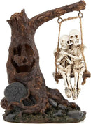 Halloween Skull Statue with Spooky LED Light for Holiday Decorations, Halloween Decor with Romantic Skeleton Couple on Swing Tombstone Tree, Grinning Skull Decor Props Haunted Collectible Gift by CozyNest Decor