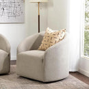 KINWELL 32" Wide Modern Boucle Swivel Barrel Chair, No Assembly Round Upholstered Swivel Accent Armchair for Living Room, Bedroom, Office (Oatmeal) by CozyNest Decor