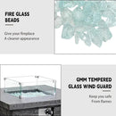 32" Outdoor Propane Fire Pit Table, Stone Fire Table Square Firepit w Glass Wind Guard(50,000 BTU), 2 Piece Slate Gas Fire Table in Deep Grey w Fire Glass, Rain Cover for Outside, Backyard by GreenHaven Gardens