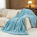 NEWCOSPLAY Faux Fur Throw Blanket Blue 3D Ribbed Plush Thick Warm Blanket for Couch Sofa Bed 850GSM (Blue Ribbed, Throw(50"x60")) by CozyNest Decor