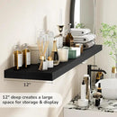 Fun Memories Floating Shelves - 12 Inch Rustic Wooden Wall Shelves - Extra Deeper & Thicker Wall Mounted Storage Shelf for Living Room, Kitchen, Farmhouse - 55" W x 12" D x 1.8" H - Rustic Black by CozyNest Decor