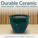 Sunnydaze Chalet Large Ceramic Plant Pot - Round Outdoor Glazed Ceramic Planter Pot with Drainage - Dark Green - 14.5" by CozyNest Decor