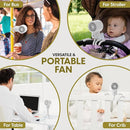 Portable Mini Travel Stroller Fan - Battery Operated, Clip On, Small, Handheld, Rotating, Rechargeable, Personal Fan with Flexible Tripod, 3 Speeds for Baby Crib, Bed Car, Seat Treadmill by TinyTreasures Baby Boutique