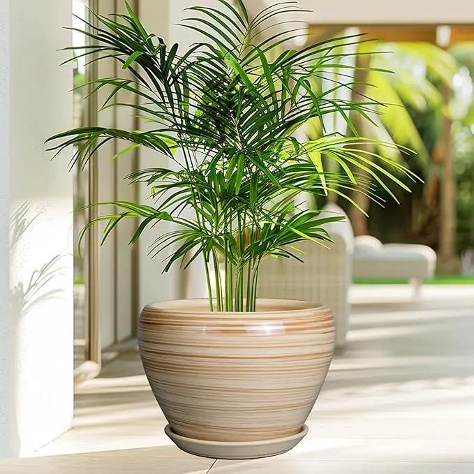 Ceramic Pot for Plant 10 Inch - Planter for Outdoor Plants Indoor Plant Pot with Drainage Hole Large Planter Round Flower Pot for House Patio Garden Yellow, photo 4 of 7