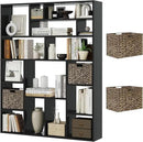 71” Tall Open Black Bookcase with Baskets, Free-Standing 6-Tier Wooden Display Storage Bookshelves with 16 Irregular Cubes for Living Room, Home Decor by CozyNest Decor