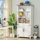 5 Tier Bookshelf 70in Tall Bookcase with Barn Doors and Storage Cabinet, White Farmhouse Book Shelf with Adjustable Shelves, Wood Freestanding Display Bookshelves for Bedroom, Kitchen (2PCS) by CozyNest Decor