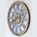 The Gears Clock 36'' Inch Real Moving Gear Wall Clock Vintage Industrial Oversized Rustic Farmhouse (Wood and Stone) by CozyNest Decor