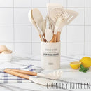 Country Kitchen Non Stick Silicone Utensil Set with Rounded Wood Handles for Cooking and Baking, 14 Piece Set, Khaki by CozyNest Decor