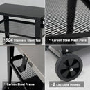 Black Outdoor Grill Cart with Wheels, Heavy-Duty 3-Tier BBQ Prep Table for Pizza Oven, Griddle, Patio – Rustproof Commercial Kitchen Cart with Tool Hooks by CozyNest Decor