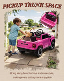 Licensed Ram 1500 12V Ride on Toys, Kids Ride on Car with Remote Control, Electric Vehicle for Toddler with Smooth Start, Pickup Truck Bed Storage, Spring Suspension, Aux Port (Pink) by TinyTreasures Baby Boutique