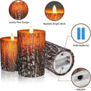 JOSU LED Flameless Candles Pine Bark Effect, Battery Operated Candles with Remote Control, LED Fake Candles, 4" 5" 6" Pack of 3, for Wedding Decor, Table Decor, Home Decoration Gifts (Pine Bark) by GreenHaven Gardens