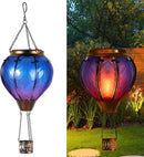 Hot Air Balloon Solar Lantern with Flickering Flame Hanging Solar Lights Outdoor Waterproof Lanterns for Garden Patio Yard Party Decoration Blue&Pink by GreenHaven Gardens