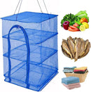 Drying Rack 4 Layers Folding Mesh, Foldable Nylon Netting, Hanging Drying Net, for Shrimp, Fish, Fruit, Vegetables, Herb, with Zipper Opening - Blue (25.59X13.78X13.78 in) by CozyNest Decor