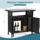 Outdoor Indoor Storage Cabinet with Rolling Wheels, Patio Serving Cart with Bar Table and Wicker Cabinet, Kitchen Island Prep Table, Black by CozyNest Decor