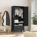 71'' Black Farmhouse Metal Wardrobe Cabinet with Hanging Rod, 2 Barn Door Wardrobe Closet with Adjustable Shelves,Drawer,for Dining Room,Bedroom,Living Room, Cloak Room,Office by CozyNest Decor