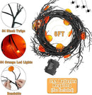 [ 8 Modes & Timer ] Halloween Willow Vine Twig Decor Garland with Pumpkins, 6 FT 54 LED Battery Operated for Indoor Halloween Decorations Home Mantle Fireplace by CozyNest Decor
