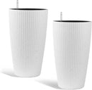 2Pack 22" High Modern Plant Pots Planter-Self-Watering Indoor/Outdoor Planting with Drain Holes, Water Level Monitor, Inner Bucket for Front Porch Patio, White Rattan Conical by CozyNest Decor