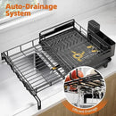 Extendable Dish Drying Rack, Multifunction Dish Rack for Kitchen Counter, Expandable Dish Drainer Over Sink, Large Dish Strainer with Cups Holder, 1 Tier Black by CozyNest Decor