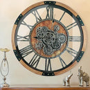 40 Inch Oversized Moving Gear Wall Clock, Large Wall Clock Living Room Decor, Solid Wood Frame, Battery Operated, Steampunk Industrial for Fireplace (Brown) by CozyNest Decor