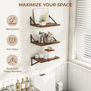 Heimlove Deep Floating Shelves for Wall, 12 Inch Deep Floating Shelves Set of 3, 16W x 12D Wood Wall Shelves, Wide Shelves with Metal Bracket for Living Room, Kitchen, Office, Bedroom - Rustic Brown by CozyNest Decor