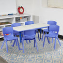 Flash Furniture Emmy Adjustable Classroom Activity Table with 6 Stackable Chairs, Plastic Activity Table for Kids, 23.625" W x 47.25" L, Blue/Gray by CozyNest Decor