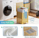 SMIBUY Double Laundry Hamper with Lid, 120L Bamboo Laundry Basket with Removable Liner Bag, 2-Section Clothes Divider Laundry Sorter for Laundry Room, Bathroom, Bedroom (Natural) by CozyNest Decor